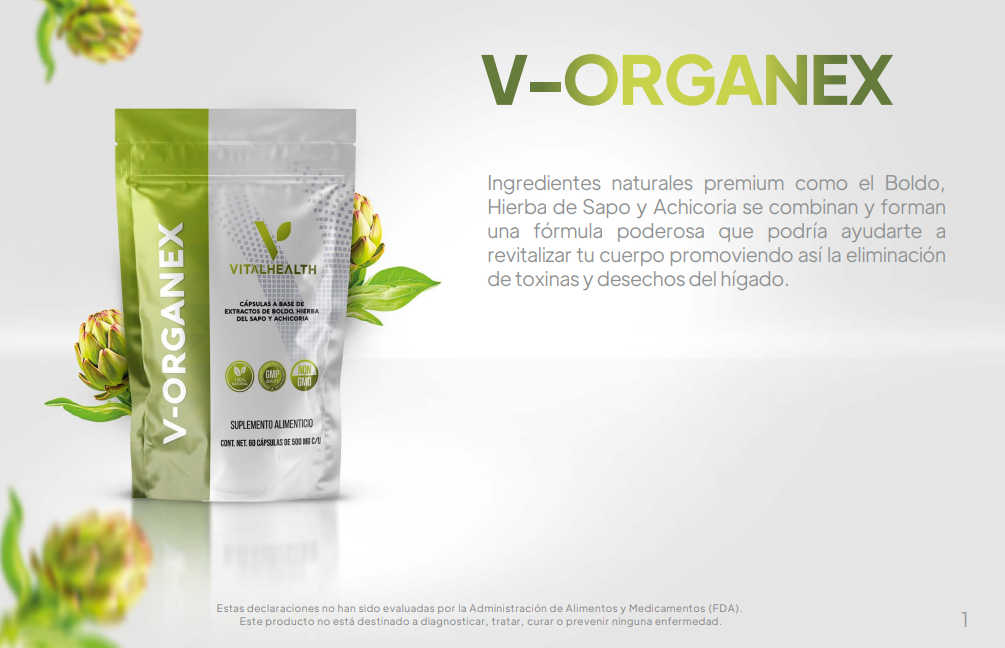 V-ORGANEX EXTRACTOS DE BOLDO, HIERBA DEL SAPO Y ACHICORA 60 CAPS.