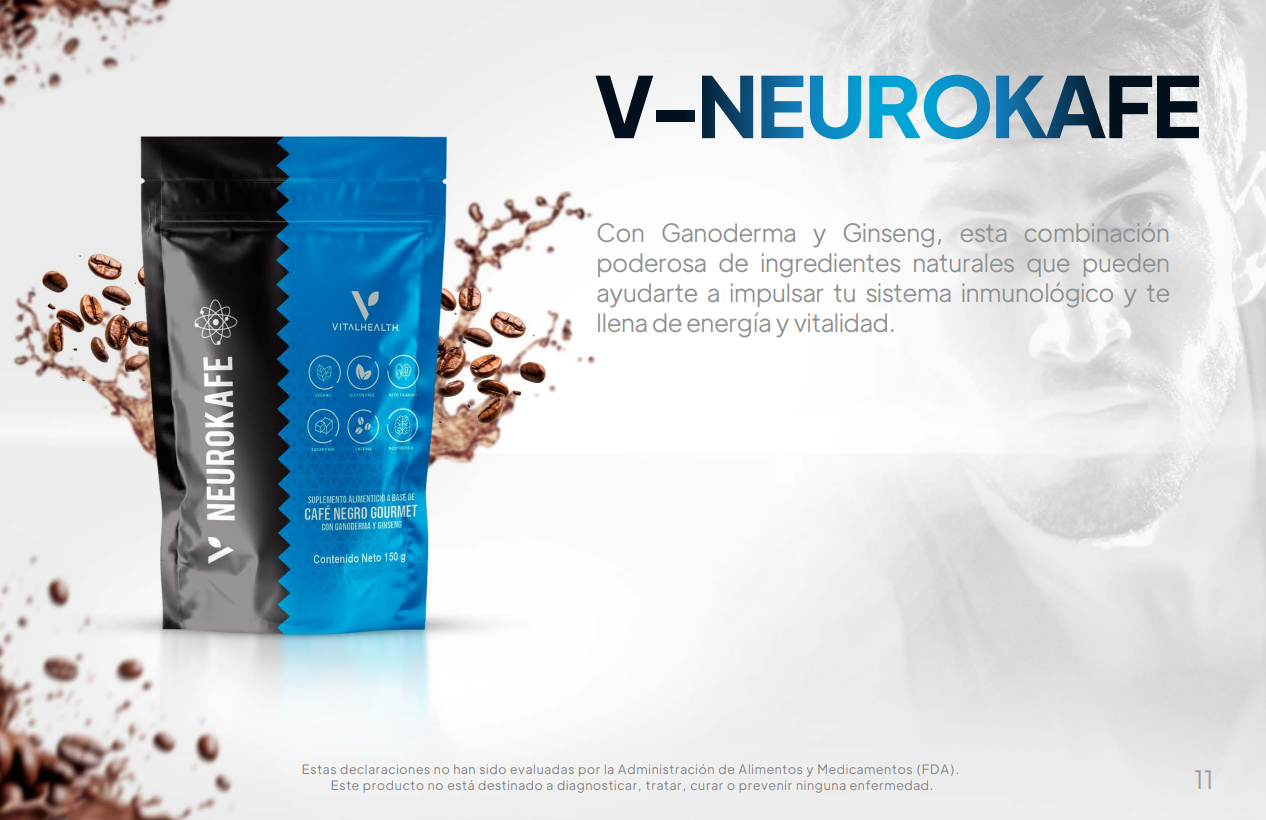 V-NEUROKAFE VITAL HEALTH Café con Ganoderma, Ginseng y Probióticos para Energía y Bienestar