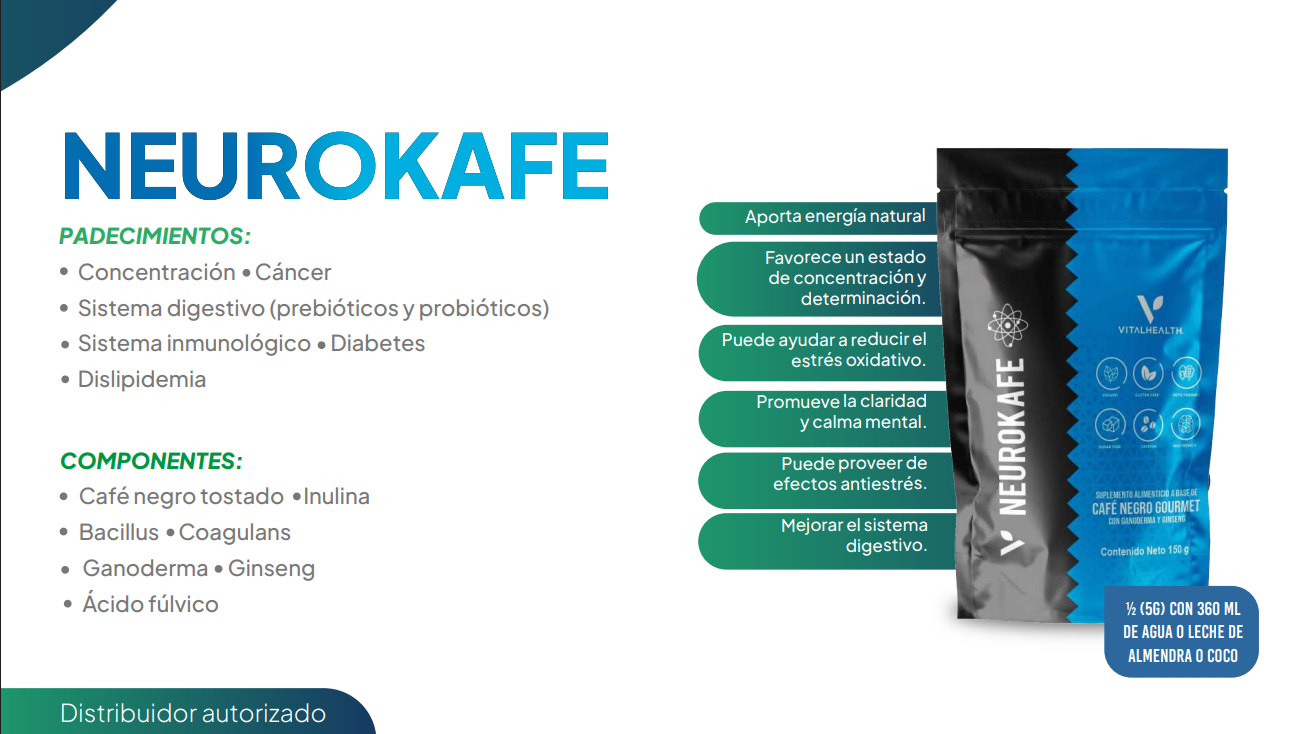 V-NEUROKAFE VITAL HEALTH Café con Ganoderma, Ginseng y Probióticos para Energía y Bienestar