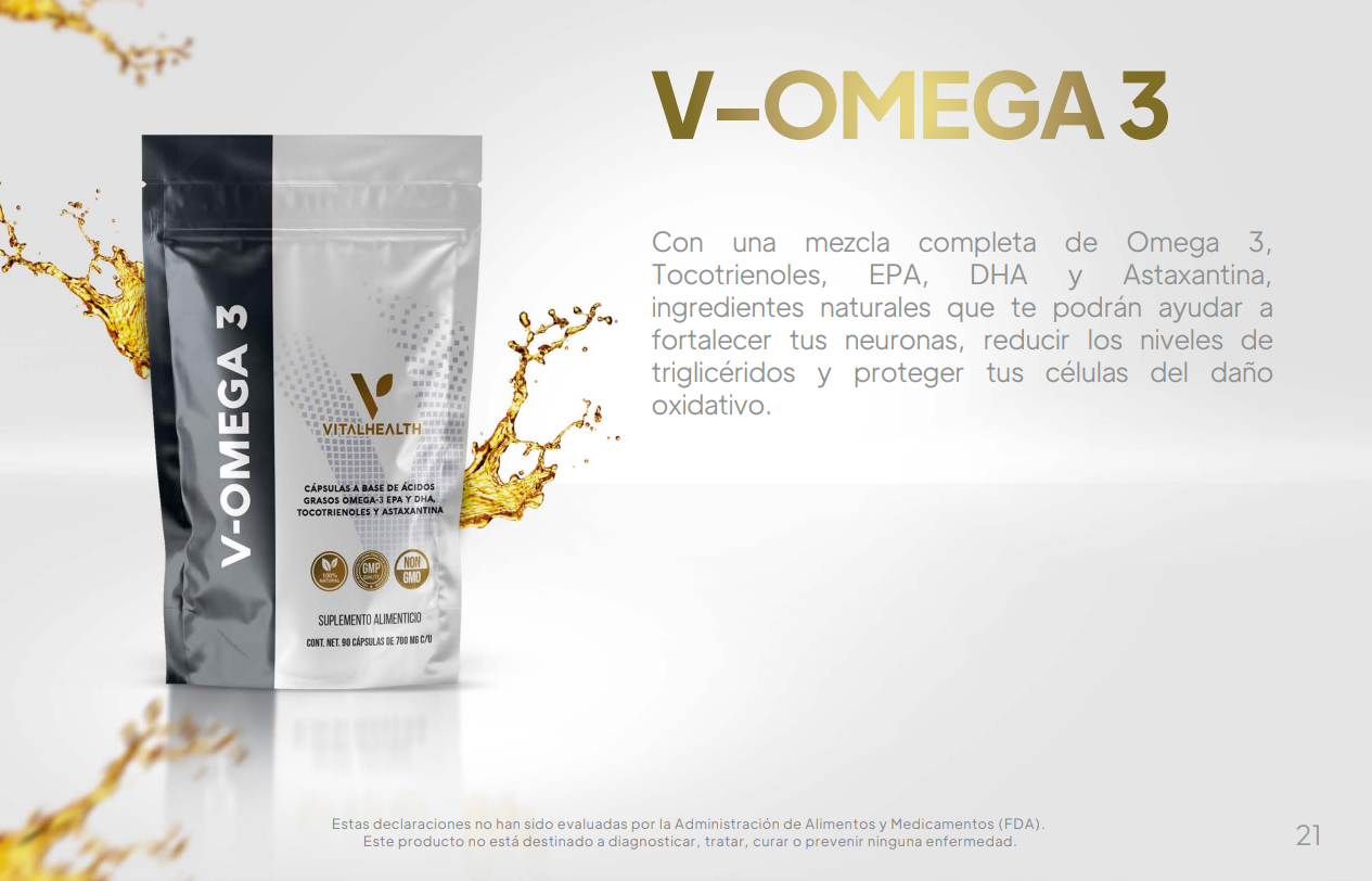 V-OMEGA 3 VITALHEALTH Apoyo para el Corazón, la Mente y la Salud Celular