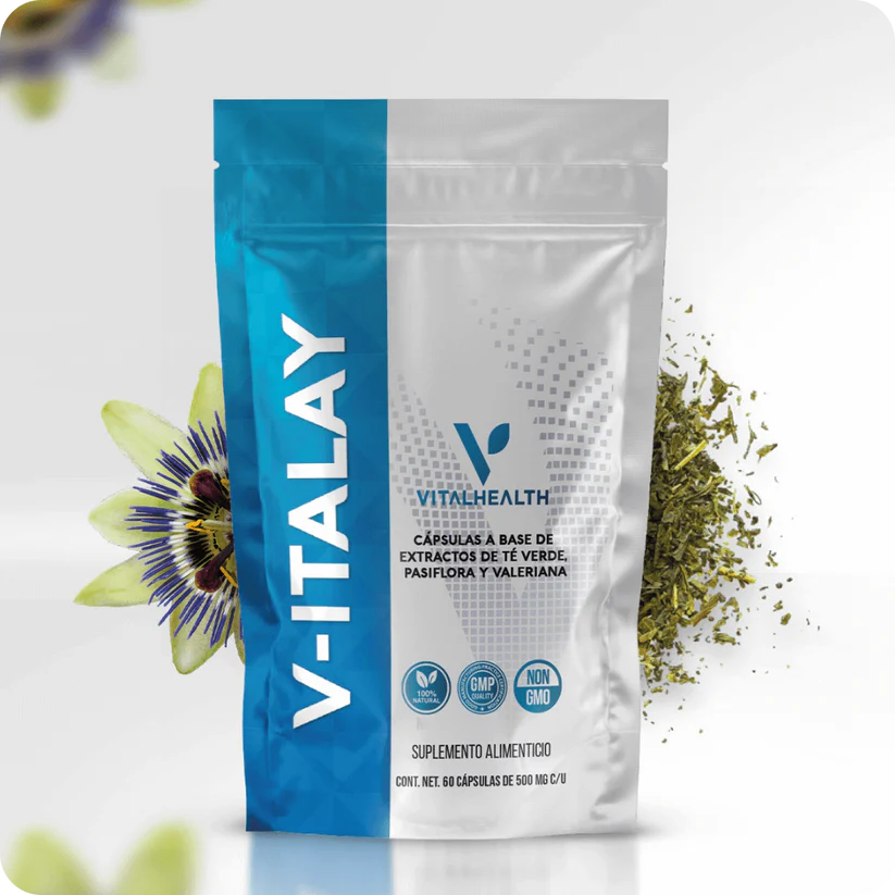V-ITALAY 60 CAPS Vital Health propiedades antioxidantes con efectos relajantes, ideales para apoyar tu salud mental y emocional.