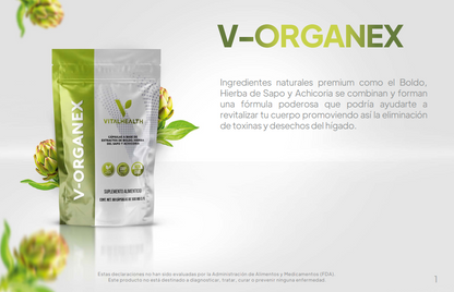 V-ORGANEX  EXTRACTOS DE BOLDO, HIERBA DEL SAPO Y ACHICORA 60 CAPS.