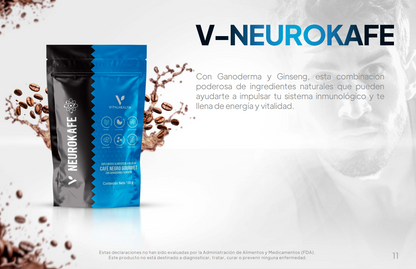 V-NEUROKAFE VITAL HEALTH Café con Ganoderma, Ginseng y Probióticos para Energía y Bienestar