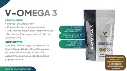 V-OMEGA 3 VITALHEALTH Apoyo para el Corazón, la Mente y la Salud Celular