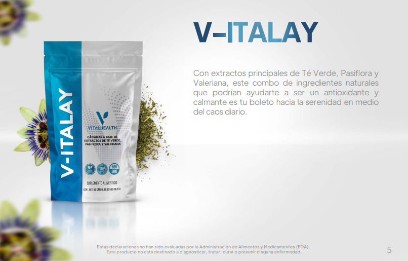 V-ITALAY 60 CAPS Vital Health propiedades antioxidantes con efectos relajantes, ideales para apoyar tu salud mental y emocional.