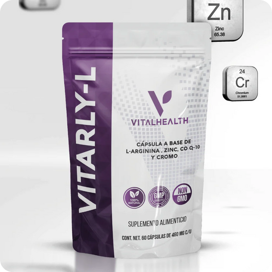 VITARLY-L VITAL HEALTH 60 CAPS C/  con cafeína, té verde, L-Arginina y magnesio